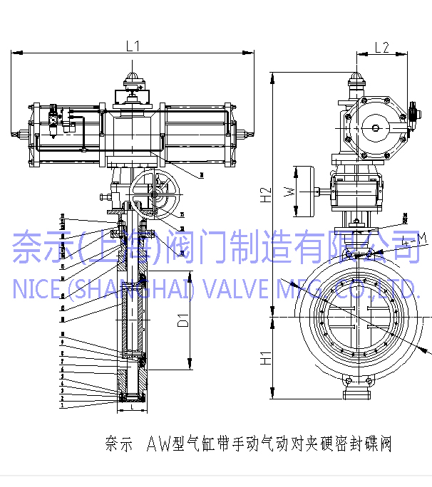 AW型D673H氣動對夾蝶閥，氣動對夾硬密封蝶閥
